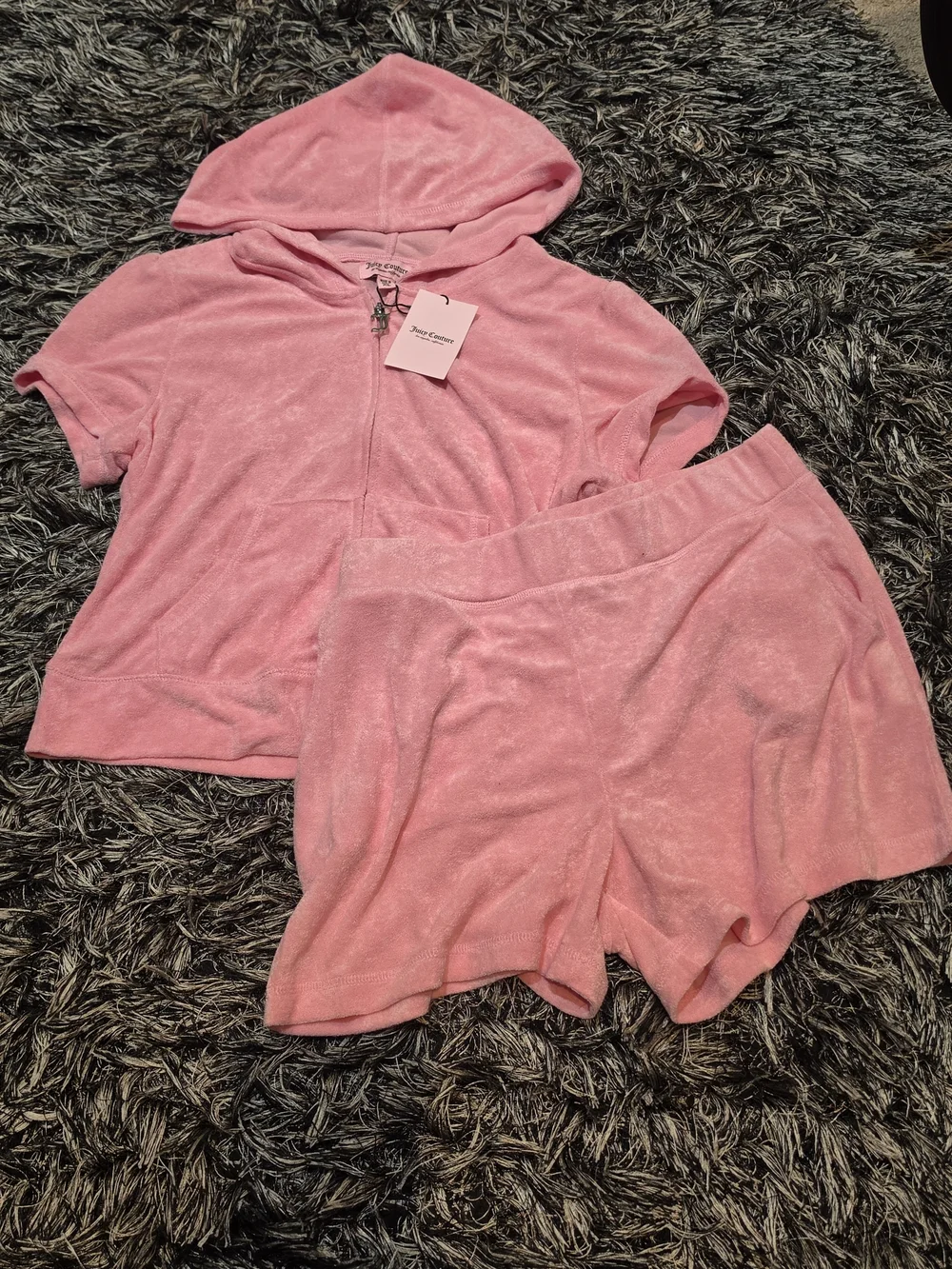 Juicy Couture Pink Velour Short Sleeve Hoodie & Shorts Set